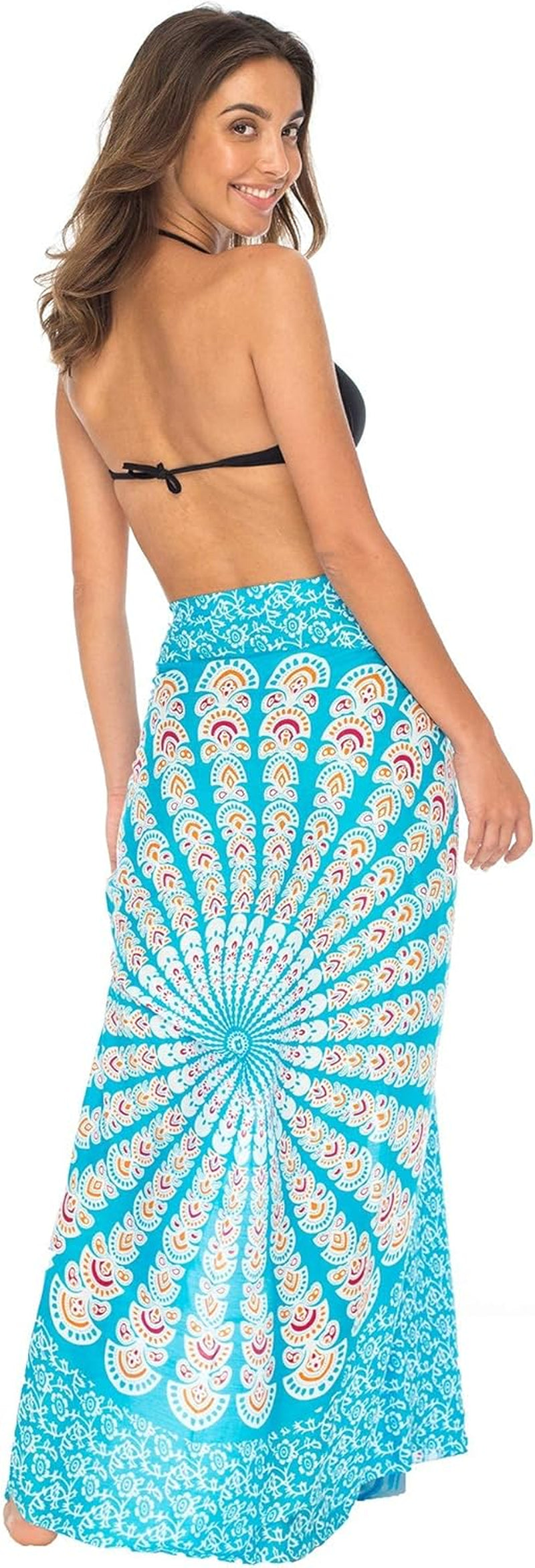 Womens Sarong Beach Swimsuit Bikini Cover up Wrap Peacock & Clip