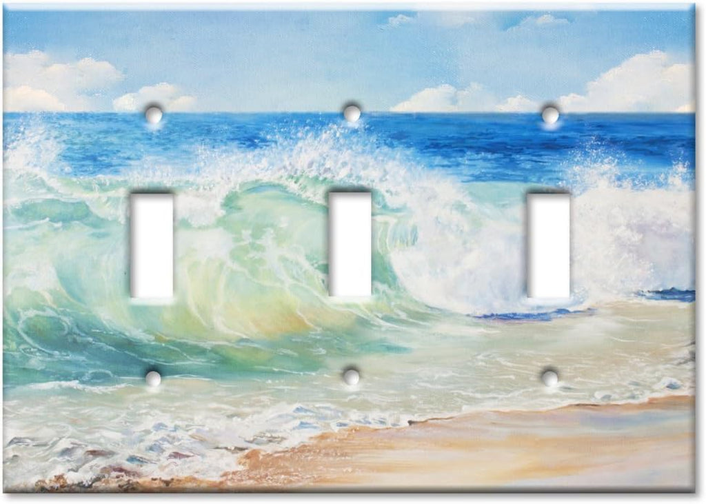 - Triple Toggle Switch Plate - Decorative Metal Wall Plate - Beach Painting - (Made in USA)