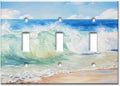 - Triple Toggle Switch Plate - Decorative Metal Wall Plate - Beach Painting - (Made in USA)