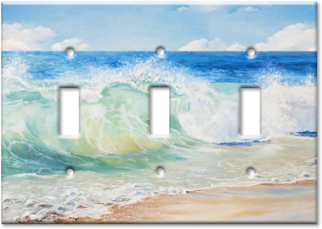 - Triple Toggle Switch Plate - Decorative Metal Wall Plate - Beach Painting - (Made in USA)