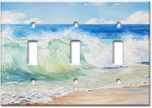 - Triple Toggle Switch Plate - Decorative Metal Wall Plate - Beach Painting - (Made in USA)