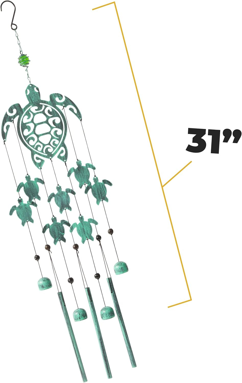 31" H Rustic Sea Green Tribal Turtles Wind Chimes for outside Unique Sea Turtle Windchimes for Outdoor Decoration and Garden Decoration, Gift for Women, Mom, Grandma, Unisex