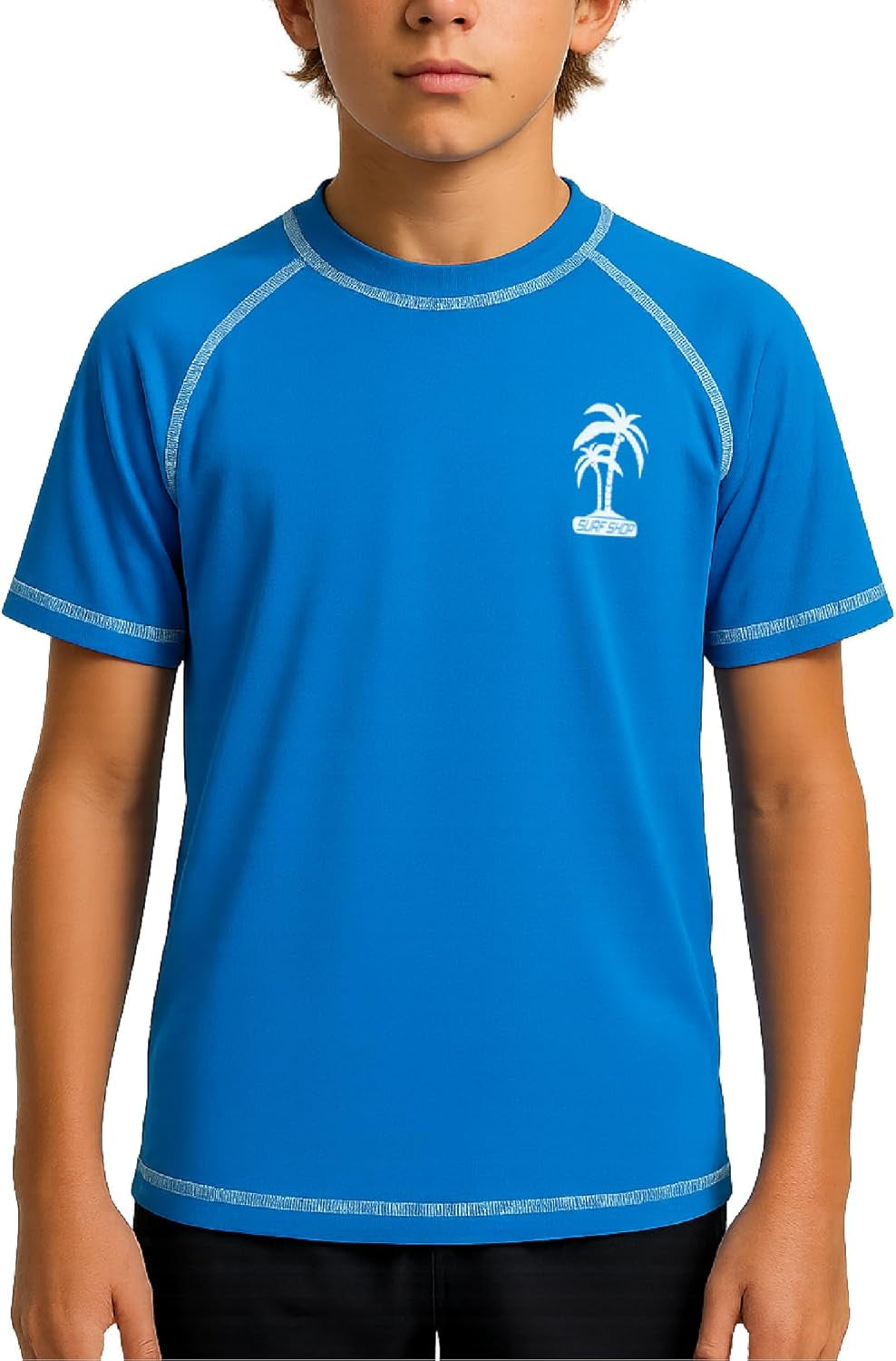 Boys Swim Shirt - Quick Dry UPF50+ Swim Top Beach Wear Short Sleeve Boys Rash Guard for Infant Toddler & Big Boy