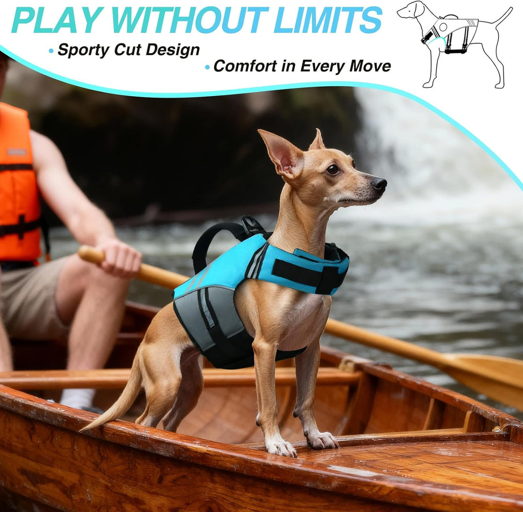 Sports Style Dog Life Vest, Dog Life Jacket for Swimming & Boating, Ripstop & Buoyancy for Puppy Doggy, Lifejacket with Handle, XS, Blue
