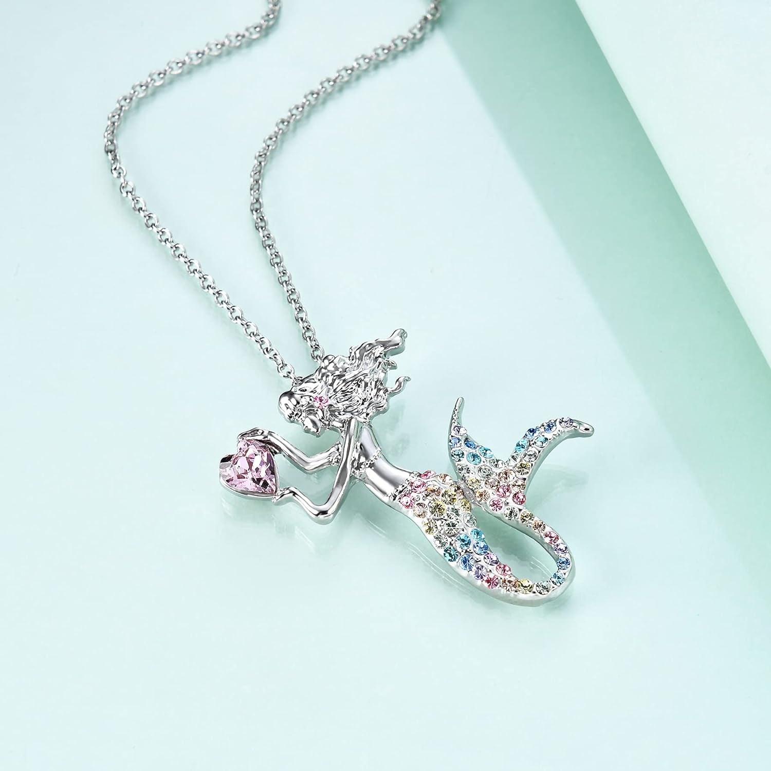 Fashion Mermaid Birthstone Necklace Jewelry White Gold Plated Austrian Crystal Pendant Gifts for Women
