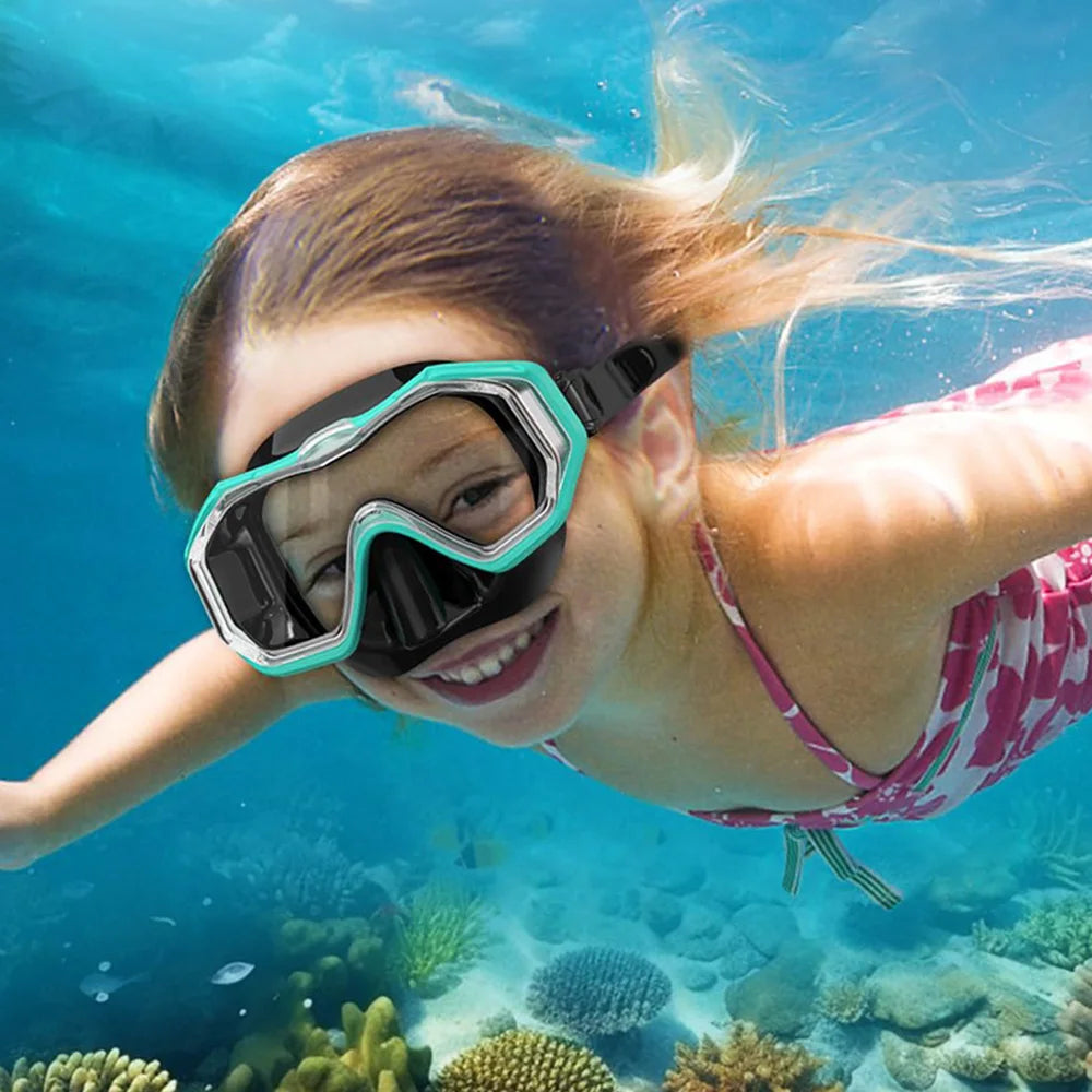 Kids Snorkel Mask 3 Windows Panoramic Wide View HD Three-Lens Adjustable Scuba Snorkeling Swimming Diving for Youth and Child