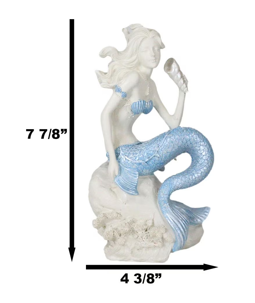 Ebros Ocean Goddess Pretty Mermaid with Blue Tail Holding Conch 8"Tall Figurine