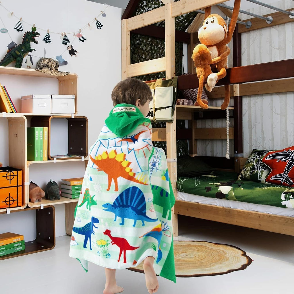 Dinosaur Toddler Hooded Towel for Boys 3-8, Large 30"X50" 100% Cotton Ultra Absorbent Wearable Wrap, Bath Towel for Beach Pool Swim, Birthday Gift for Kids