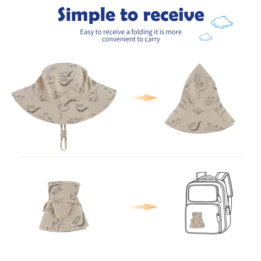 2 Pcs Baby Sun Hat Wide Brim UPF 50+ Sun Protection Hats for Toddlers Sombrero Bucket Hat Adjustable for Baby Boys and Grils 2 Pack Dinosaur Green Dinosaur Khaki 3-6 Months