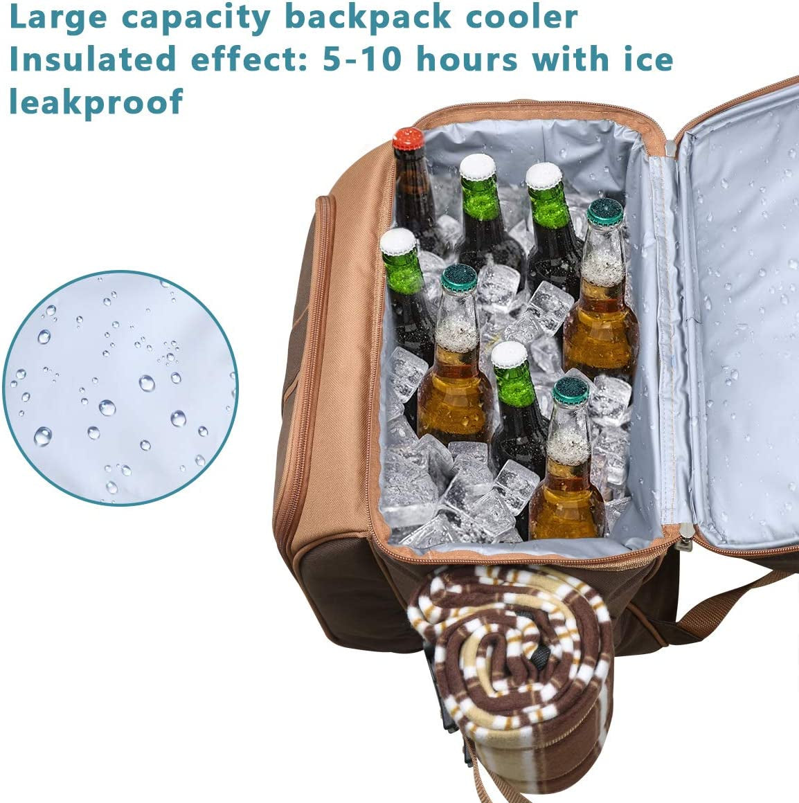 Picnic Basket Backpack for 4 Person with Insulated Leakproof Cooler Compartment, Wine Holder, Fleece Blanket, Cutlery Set, Wedding Gifts for Couples, Engagement Gifts