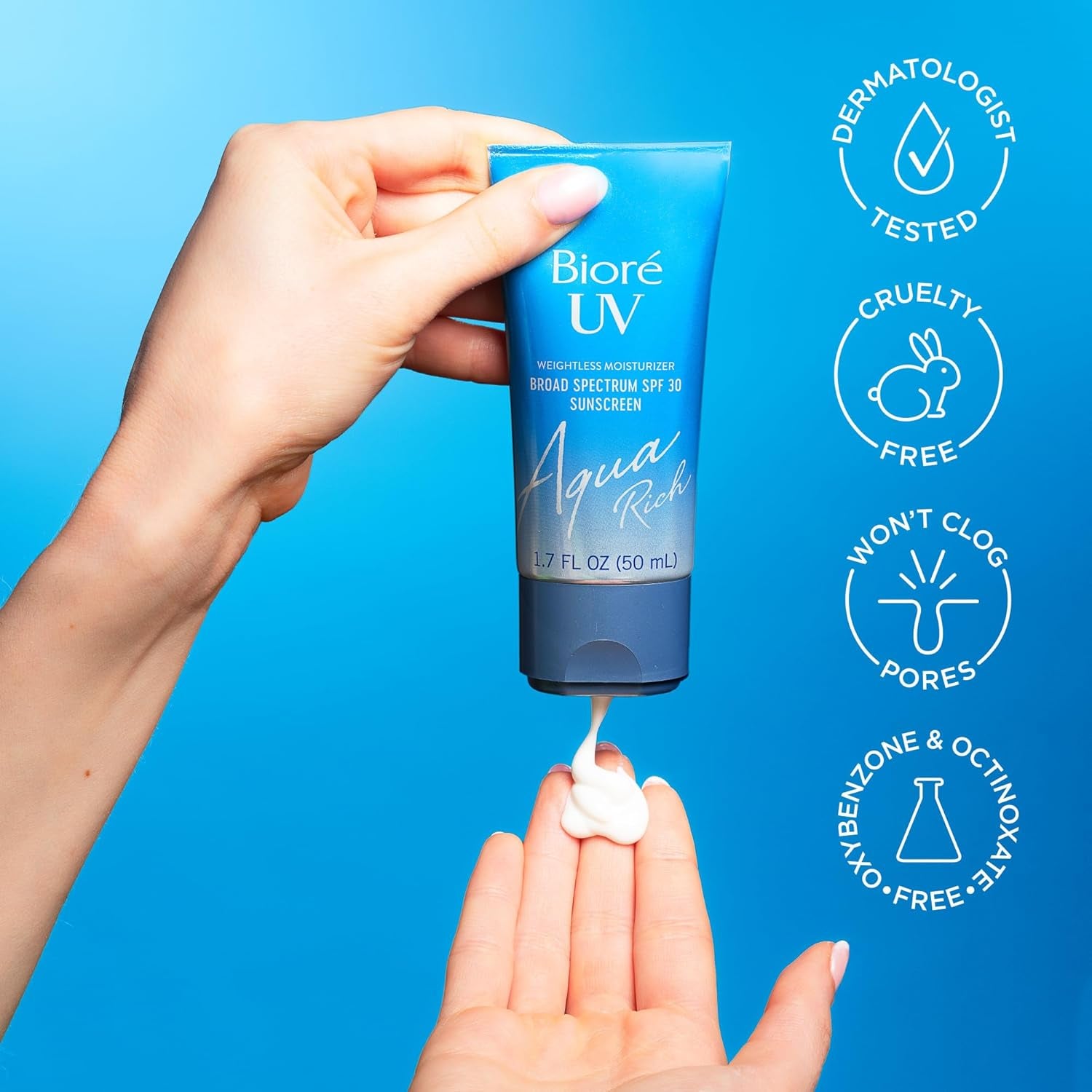 Biore UV Aqua Rich Daily Hydrating Facial Moisturizer with SPF 50 | Oil Free Sun