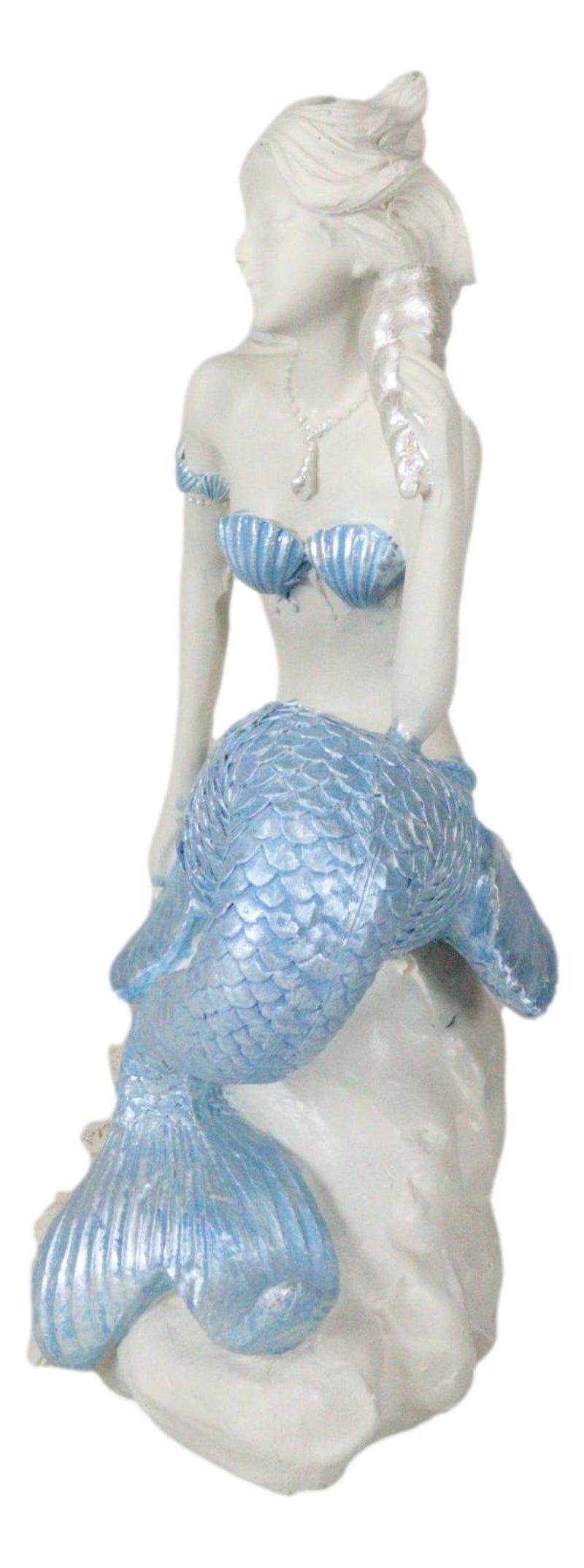 Ebros Ocean Goddess Pretty Mermaid with Blue Tail Holding Conch 8"Tall Figurine