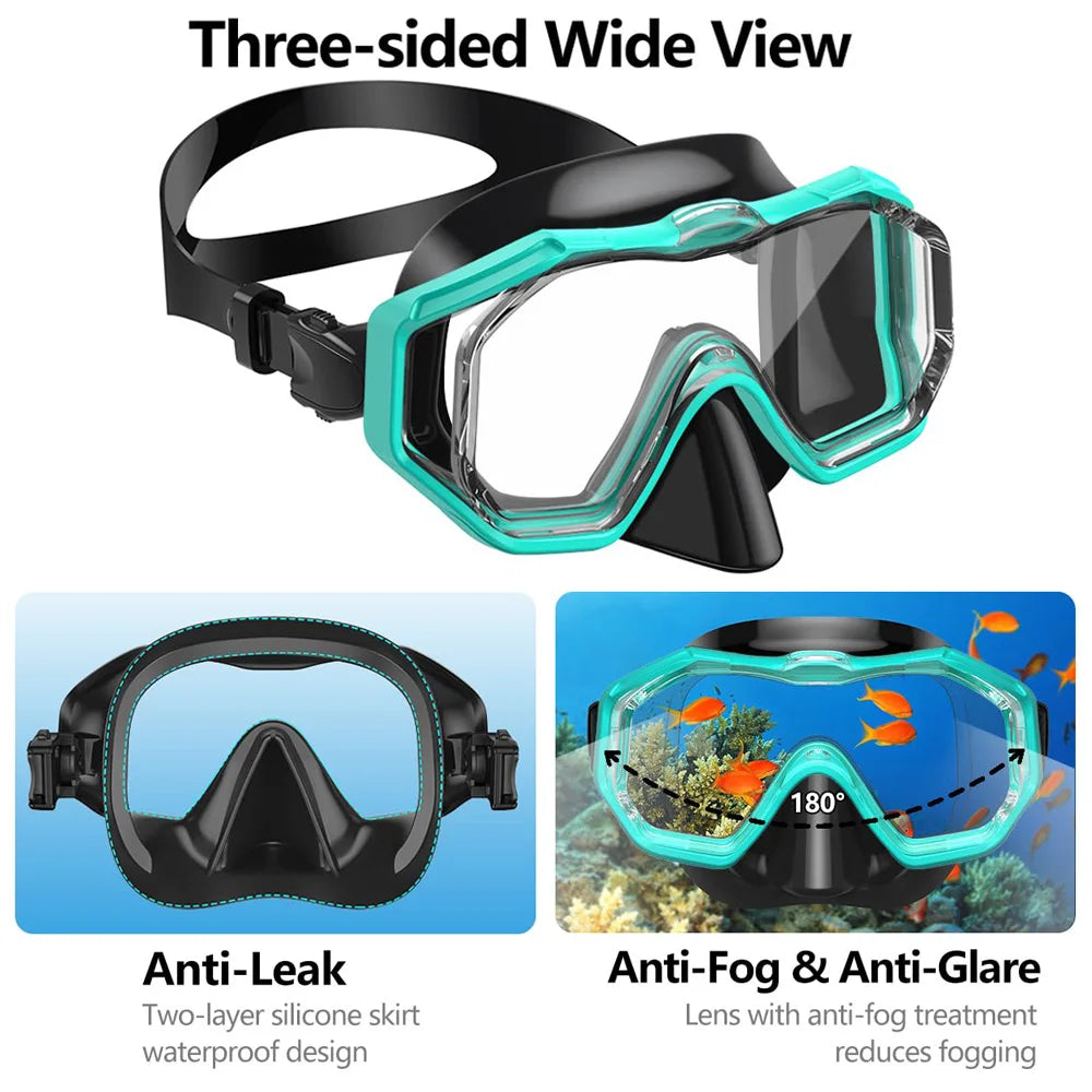 Kids Snorkel Mask 3 Windows Panoramic Wide View HD Three-Lens Adjustable Scuba Snorkeling Swimming Diving for Youth and Child