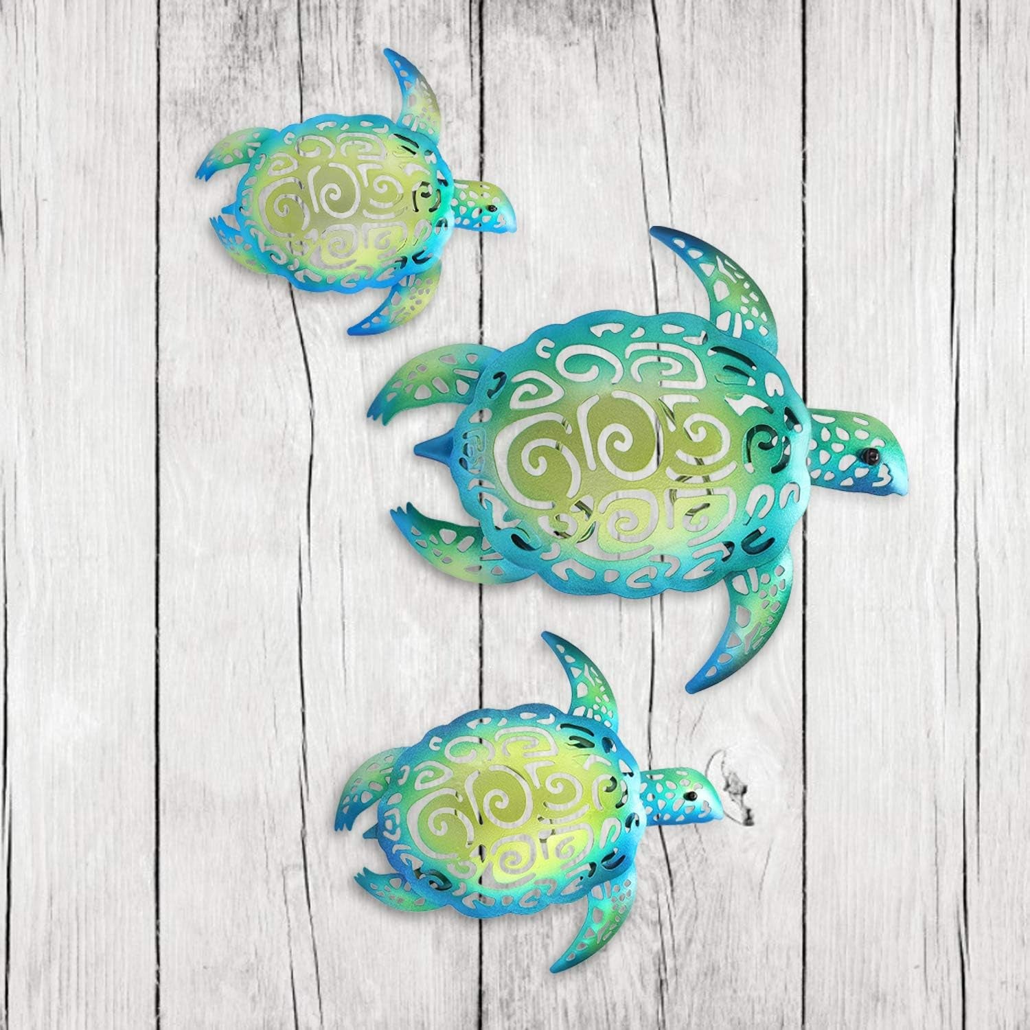 Set of 3 Metal Sea Turtle Beach Theme Decor Wall Art Decorations for Indoor Outdoor Bathroom Garden