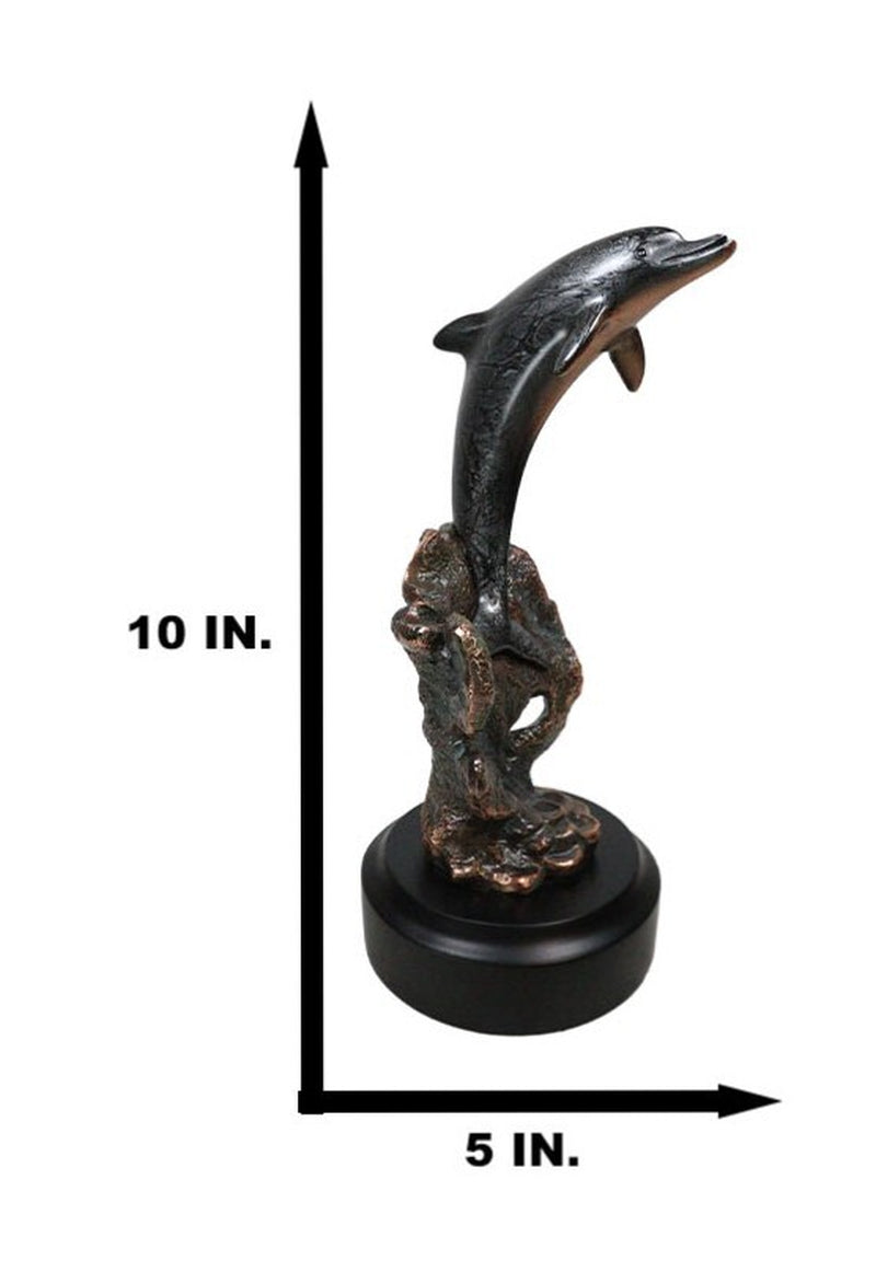 Jumping Dolphin Statue - Figurine 10.5" Height Bronze Electroplated Figurine