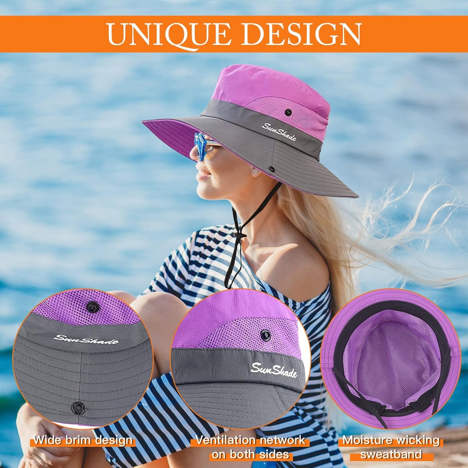 Sun Hats for Women Beach Hat Ponytail Hat Womens Sun Hat with UV Protection Wide Brim