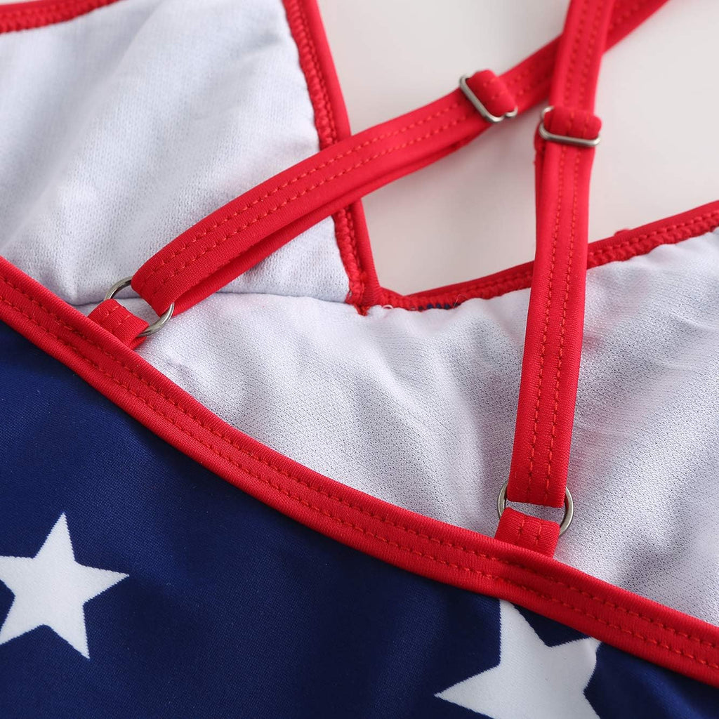 Little Girls One Piece Swimsuits Hawaiian Ruffle Swimwear Beach Bathing Suit American Flag 4T
