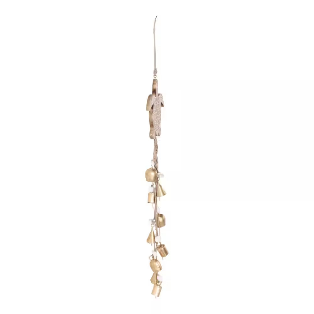 Brown 29 In. X 5.75 In. Wood Sea Turtle with Shells Wind Chime