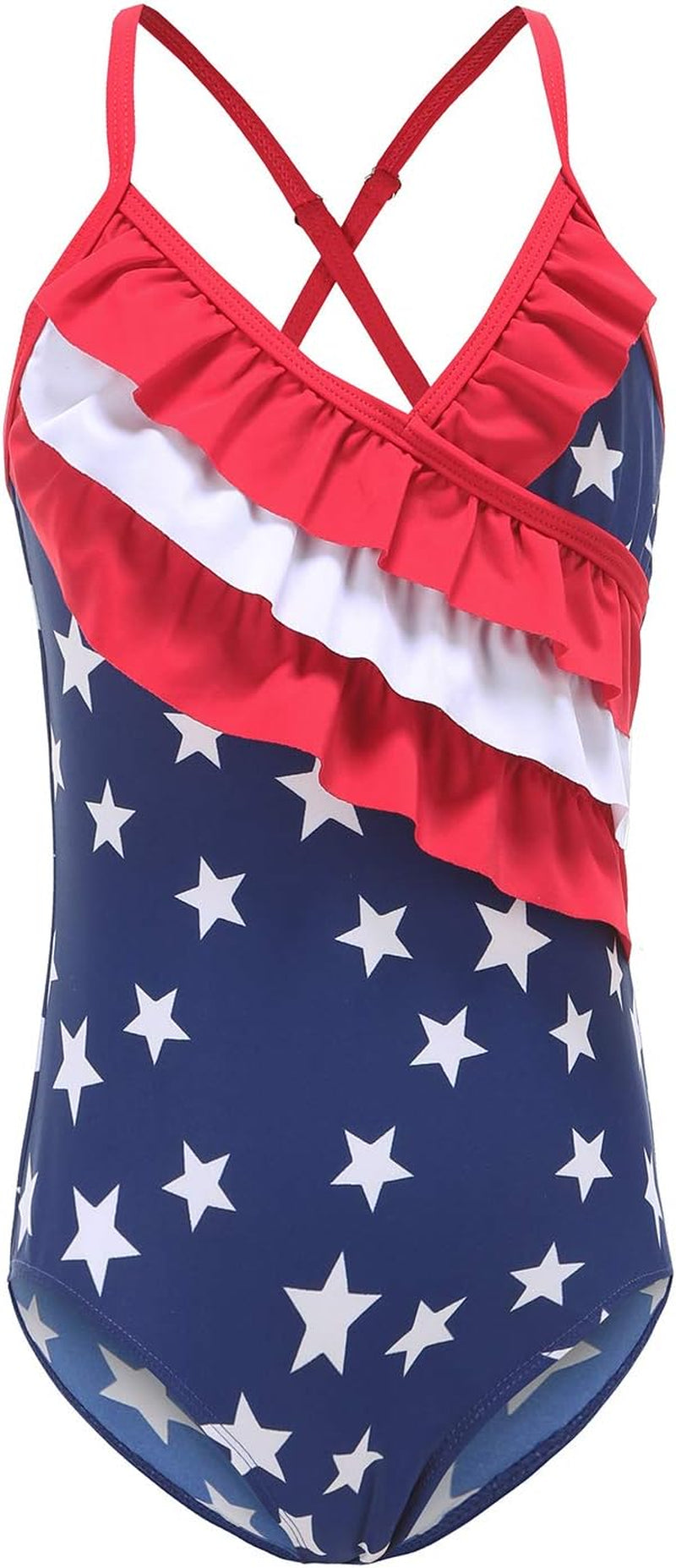 Little Girls One Piece Swimsuits Hawaiian Ruffle Swimwear Beach Bathing Suit American Flag 4T