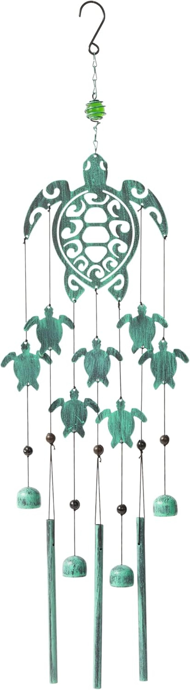31" H Rustic Sea Green Tribal Turtles Wind Chimes for outside Unique Sea Turtle Windchimes for Outdoor Decoration and Garden Decoration, Gift for Women, Mom, Grandma, Unisex