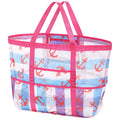 Mesh Beach Bag Rope Handles, Mesh Tote Bag for Women Contains Wicker Oversized Beach Tote Bag with 9 Small Pockets (Pink)