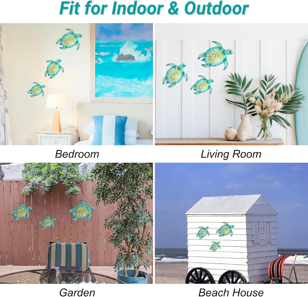 Set of 3 Metal Sea Turtle Beach Theme Decor Wall Art Decorations for Indoor Outdoor Bathroom Garden