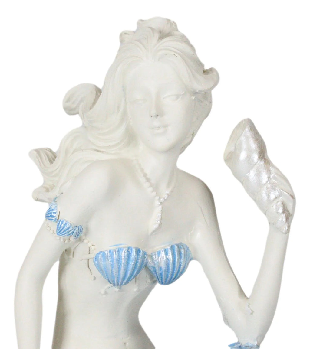 Ebros Ocean Goddess Pretty Mermaid with Blue Tail Holding Conch 8"Tall Figurine