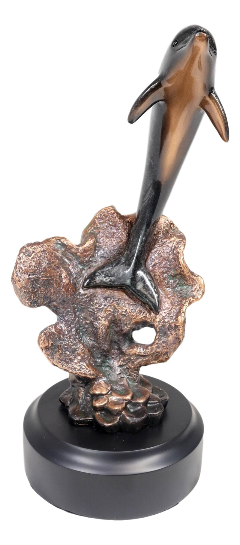 Jumping Dolphin Statue - Figurine 10.5" Height Bronze Electroplated Figurine