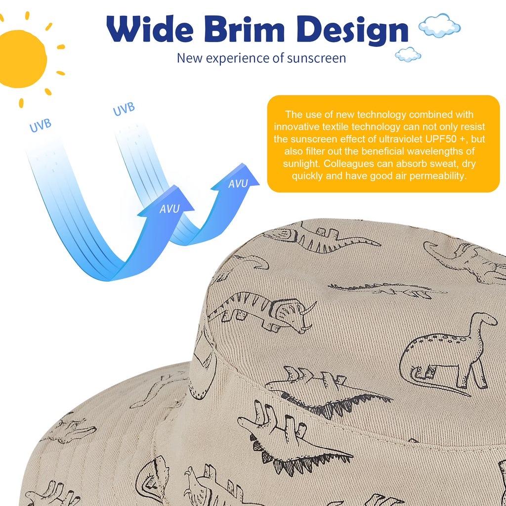 2 Pcs Baby Sun Hat Wide Brim UPF 50+ Sun Protection Hats for Toddlers Sombrero Bucket Hat Adjustable for Baby Boys and Grils 2 Pack Dinosaur Green Dinosaur Khaki 3-6 Months