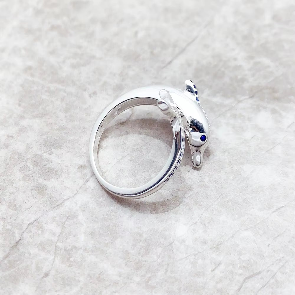 Ring Dolphin with Blue Stones Brand New Trendy Fine Jewelry Pure 925 Strerling Silver Cheerful Gift for Women