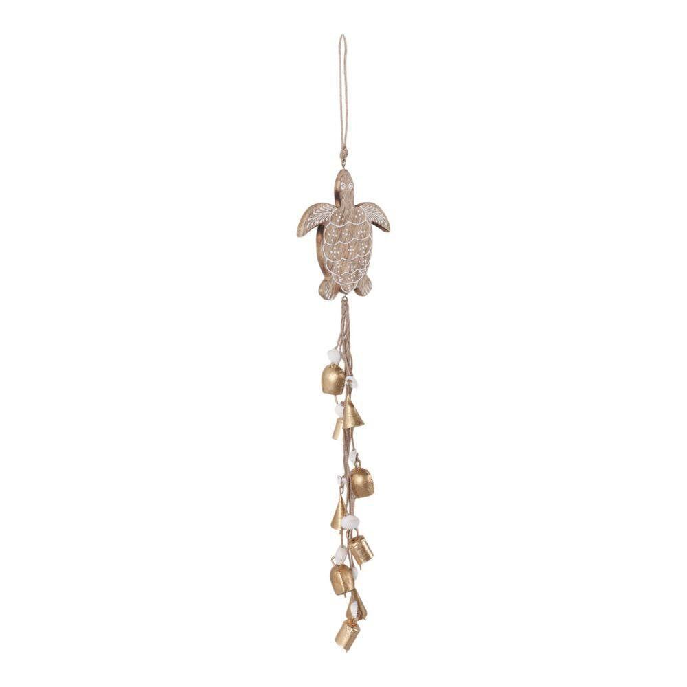 Brown 29 In. X 5.75 In. Wood Sea Turtle with Shells Wind Chime