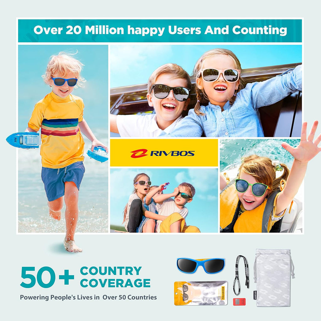 Kids Sunglasses Polarized UV Protection Flexible Rubber Glasses Shades with Strap for Boys Girls RBK037