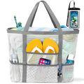 Mesh Beach Bag Rope Handles, Mesh Tote Bag for Women Contains Wicker Oversized Beach Tote Bag with 9 Small Pockets (White)