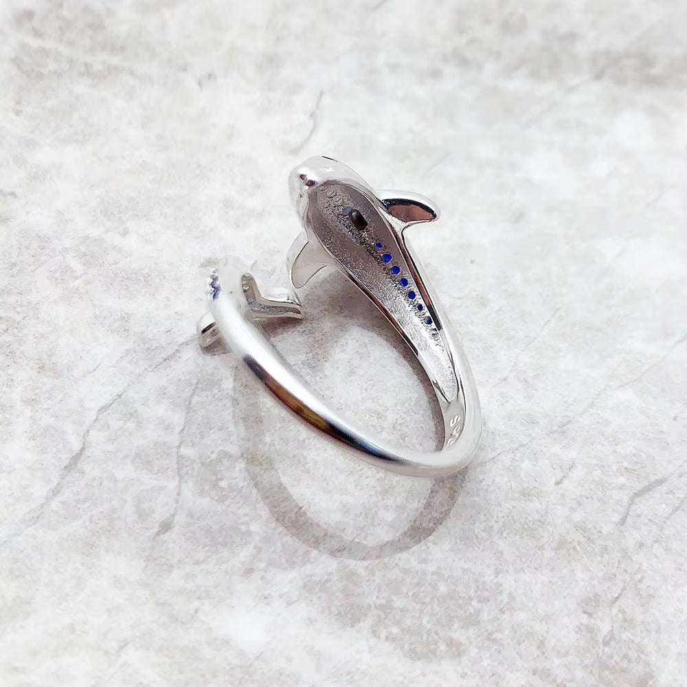 Ring Dolphin with Blue Stones Brand New Trendy Fine Jewelry Pure 925 Strerling Silver Cheerful Gift for Women