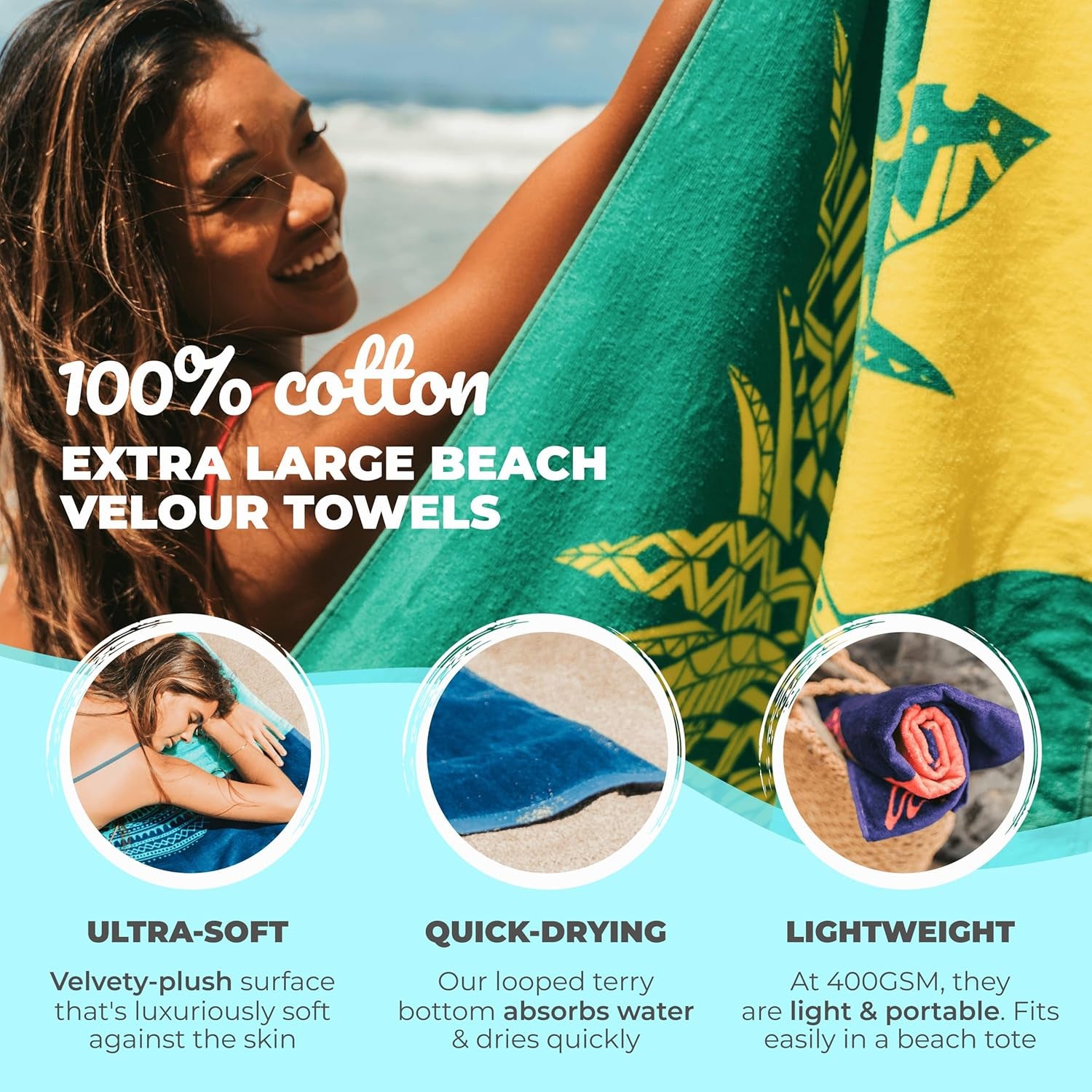 Pineapple Beach Towel – Yellow and Green with a Tropical Design, Extra Large, XL (34”X 63”) Tropical Fruit, Yellow Beach Towel with Unique Design Made from 100% Cotton