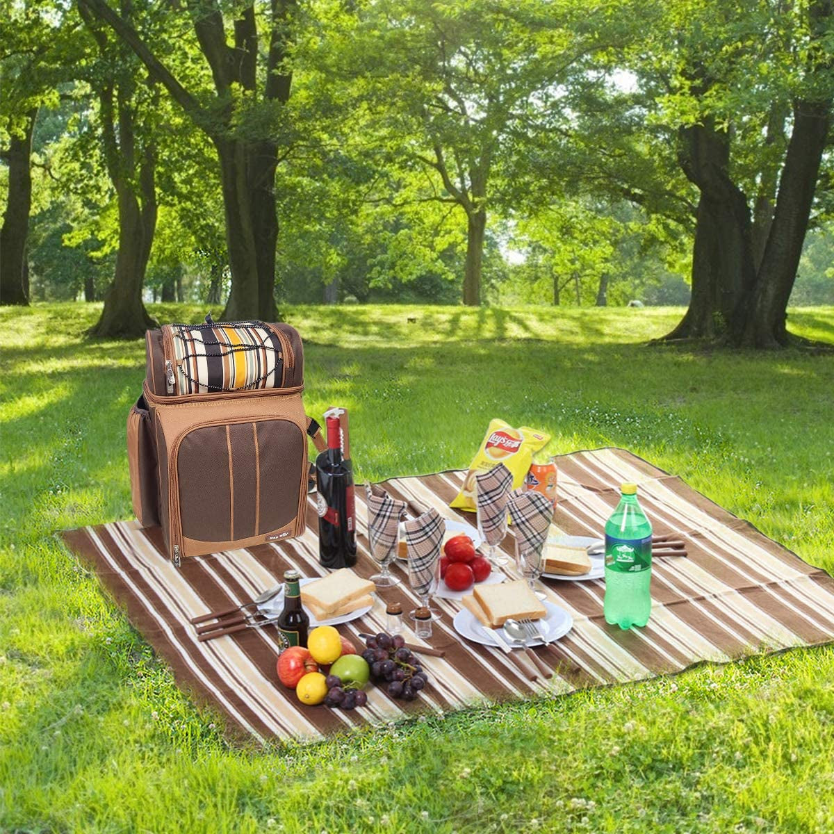 Picnic Basket Backpack for 4 Person with Insulated Leakproof Cooler Compartment, Wine Holder, Fleece Blanket, Cutlery Set, Wedding Gifts for Couples, Engagement Gifts