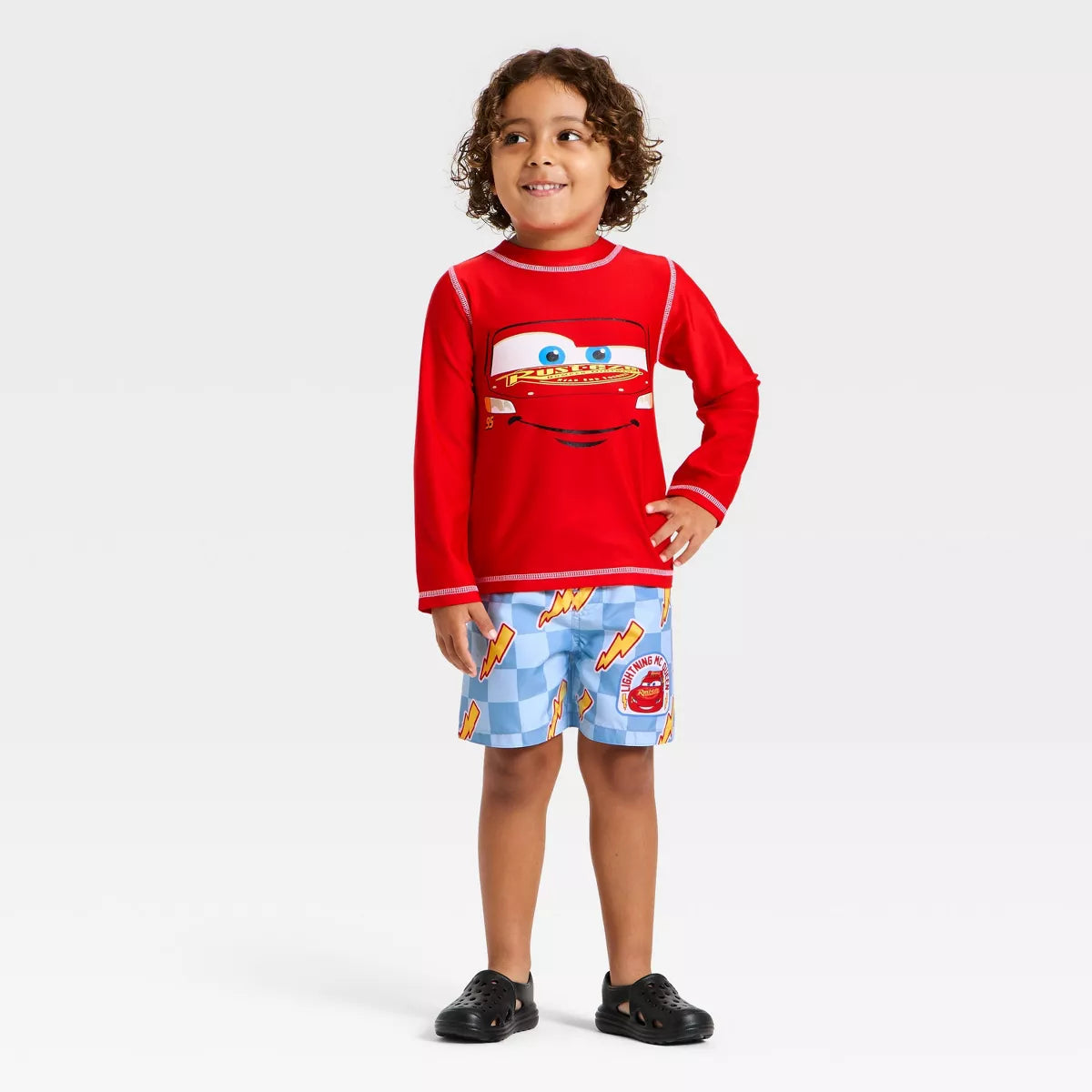 Toddler Boys' Cars Lightning Mcqueen Long Sleeve Rash Guard Set - Red