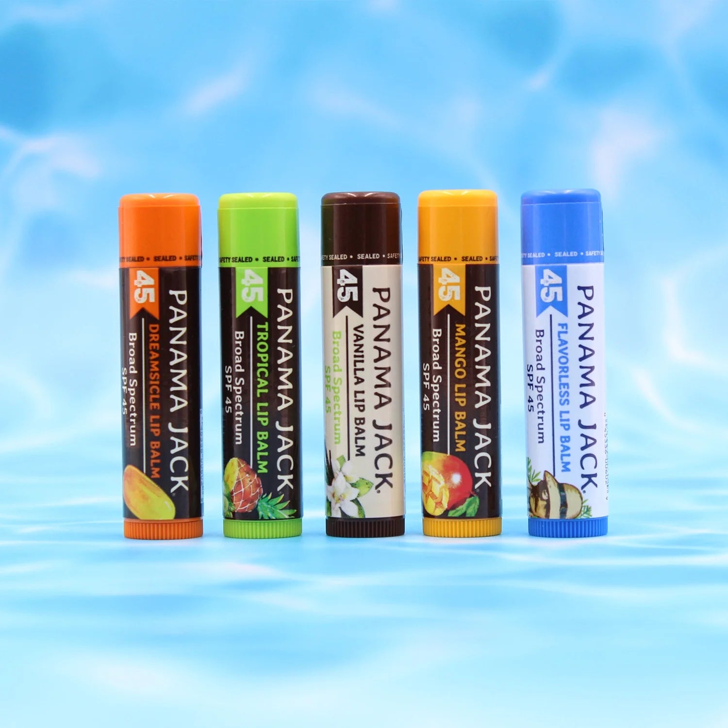 Sunscreen Lip Balm - SPF 45, Flavor Pack, Broad Spectrum UVA-UVB Sunscreen Protection, Prevents & Soothes Dry, Chapped Lips (5 Pack)