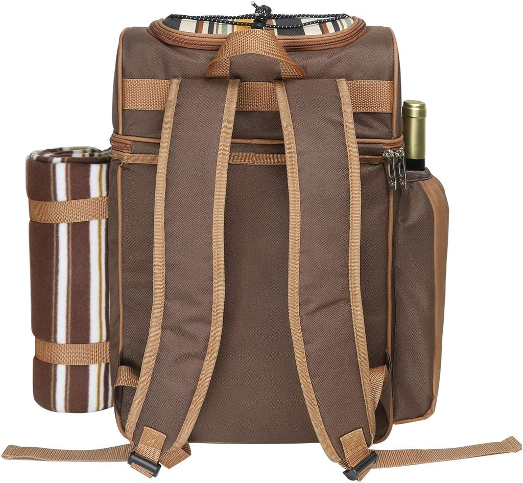 Picnic Basket Backpack for 4 Person with Insulated Leakproof Cooler Compartment, Wine Holder, Fleece Blanket, Cutlery Set, Wedding Gifts for Couples, Engagement Gifts