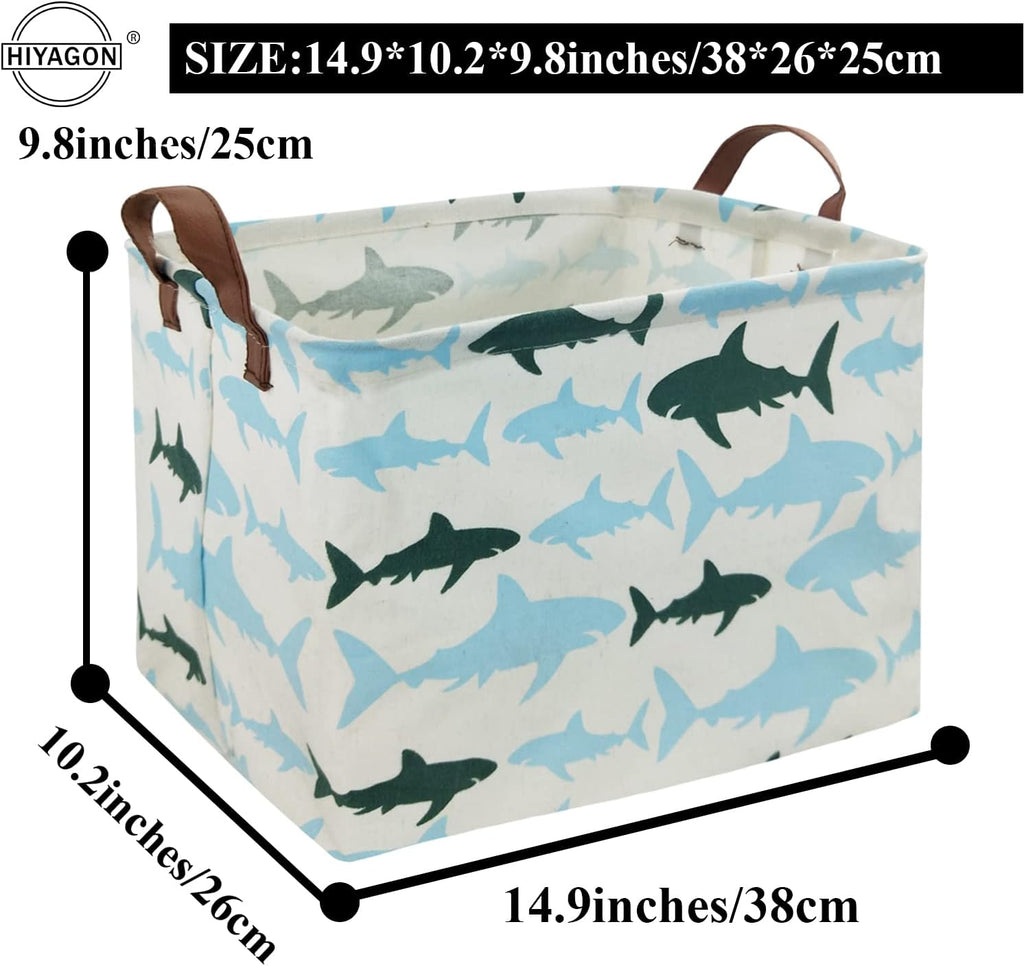 Baby Kids Storage Basket Shark Gift Basket Empty Boys Toy Storage Bin Organizer Box Rectangular Room Decor for Home,Books(Blue Shark)