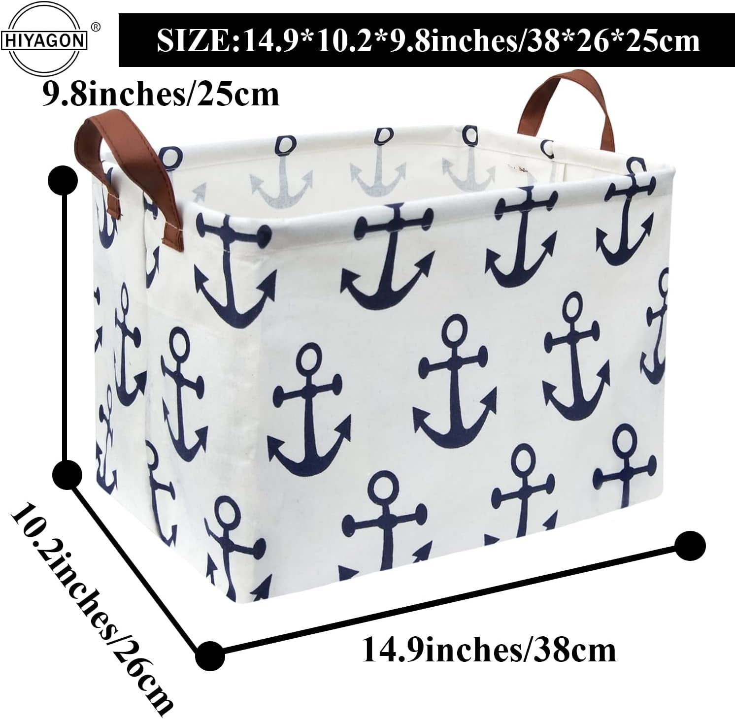 Kids Storage Basket Nautical Gift Basket Empty Boys Toy Storage Bin Organizer Box Rectangular Room Decor for Home,Books (Anchor)