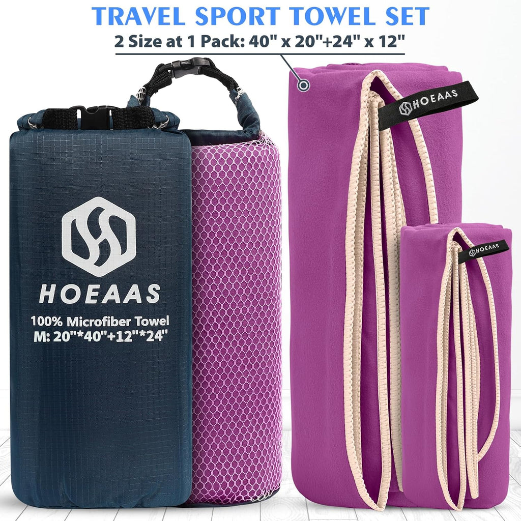2 Pack Microfiber Camping Towels, Quick Dry Towel, Super Absorbent Ultra Compact Travel Towel Soft Lightweight Sports Towel for Sweat Fast Drying Towels for Pool,Gym,Hiking,Backpacking,Fitness