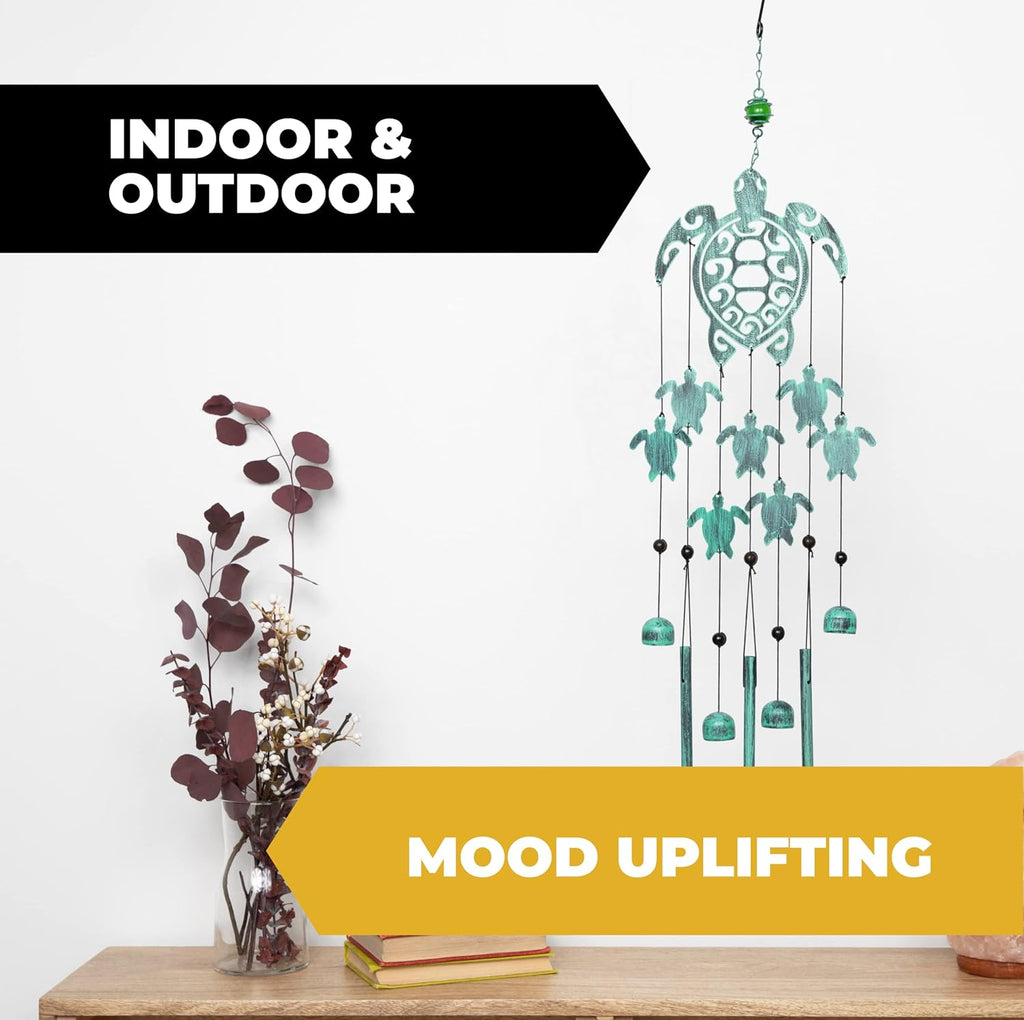 31" H Rustic Sea Green Tribal Turtles Wind Chimes for outside Unique Sea Turtle Windchimes for Outdoor Decoration and Garden Decoration, Gift for Women, Mom, Grandma, Unisex