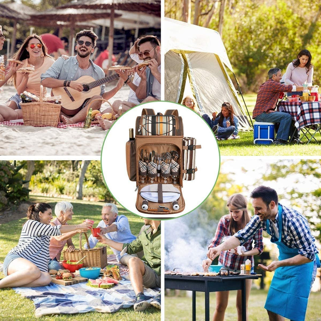 Picnic Basket Backpack for 4 Person with Insulated Leakproof Cooler Compartment, Wine Holder, Fleece Blanket, Cutlery Set, Wedding Gifts for Couples, Engagement Gifts