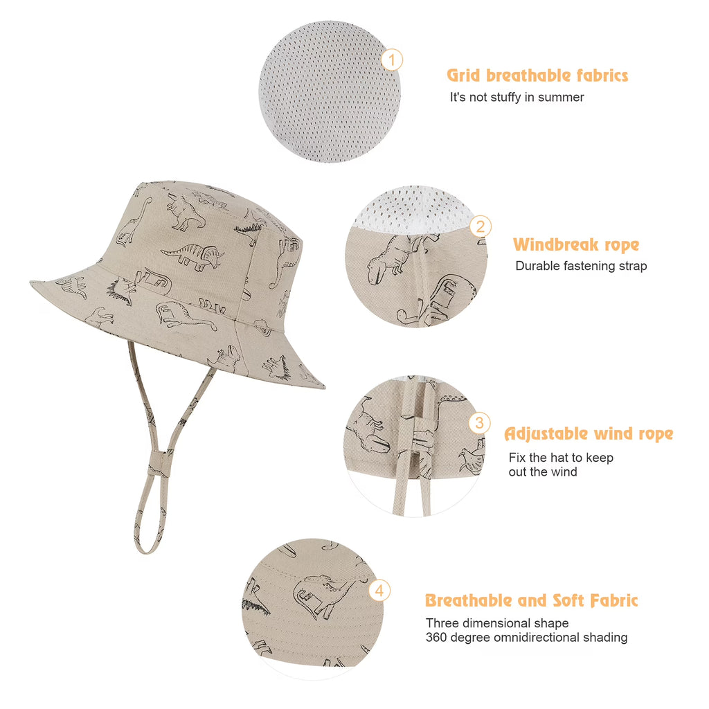 2 Pcs Baby Sun Hat Wide Brim UPF 50+ Sun Protection Hats for Toddlers Sombrero Bucket Hat Adjustable for Baby Boys and Grils 2 Pack Dinosaur Green Dinosaur Khaki 3-6 Months