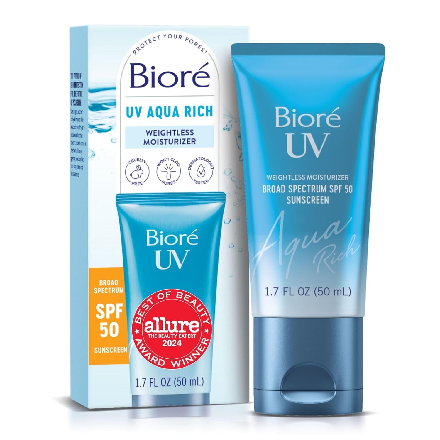 Biore UV Aqua Rich Daily Hydrating Facial Moisturizer with SPF 50 | Oil Free Sun