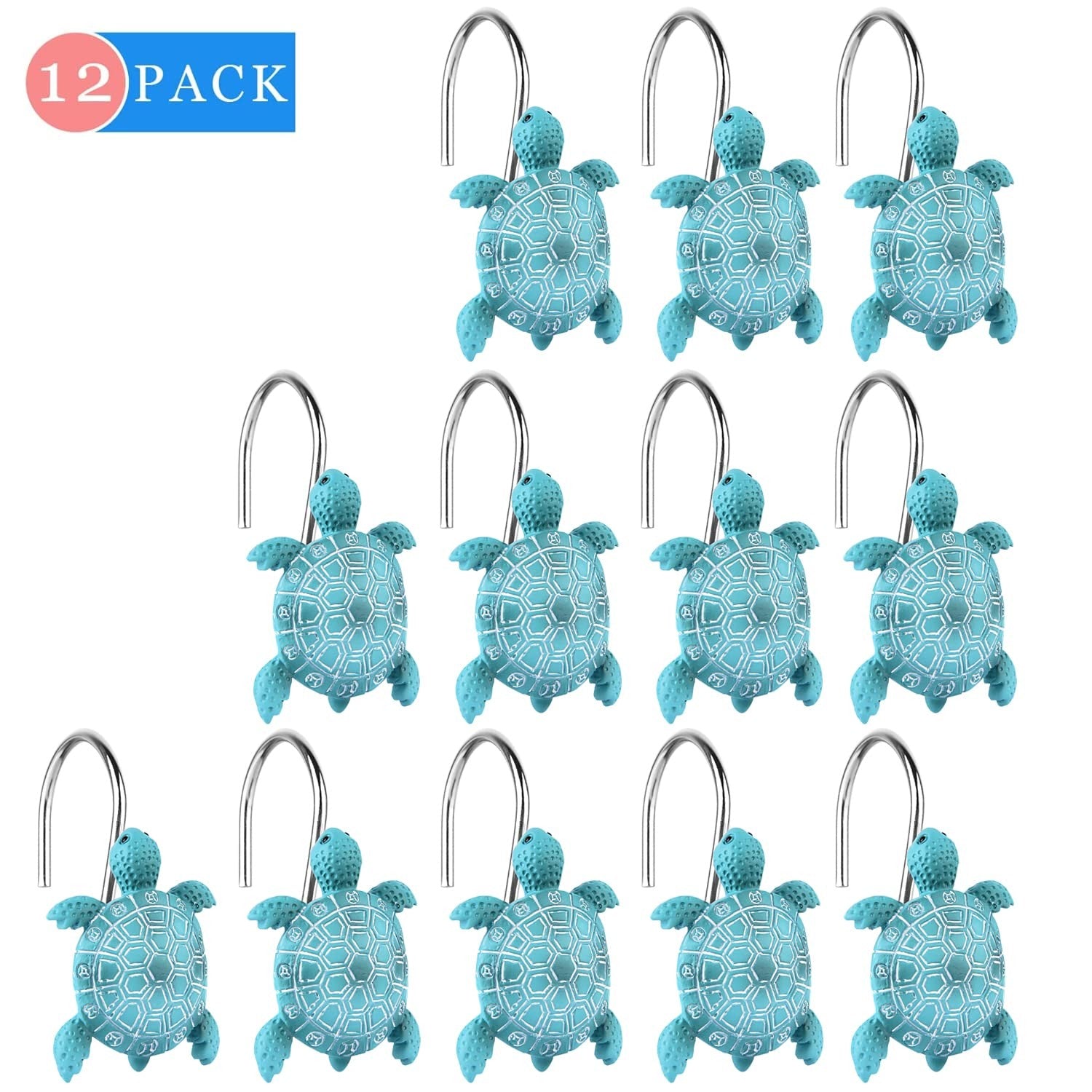 Sea Turtles Shower Curtain Hooks Rings for Bathroom, Metal Shower Curtain Hanger