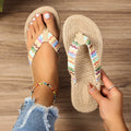 Women'S Fashion Trend, anti Slip, Wear-Resistant, Comfortable Soft Bottom, Ethnic Style Flat Heel Flip Flops