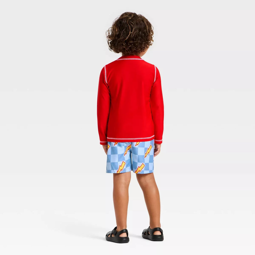 Toddler Boys' Cars Lightning Mcqueen Long Sleeve Rash Guard Set - Red