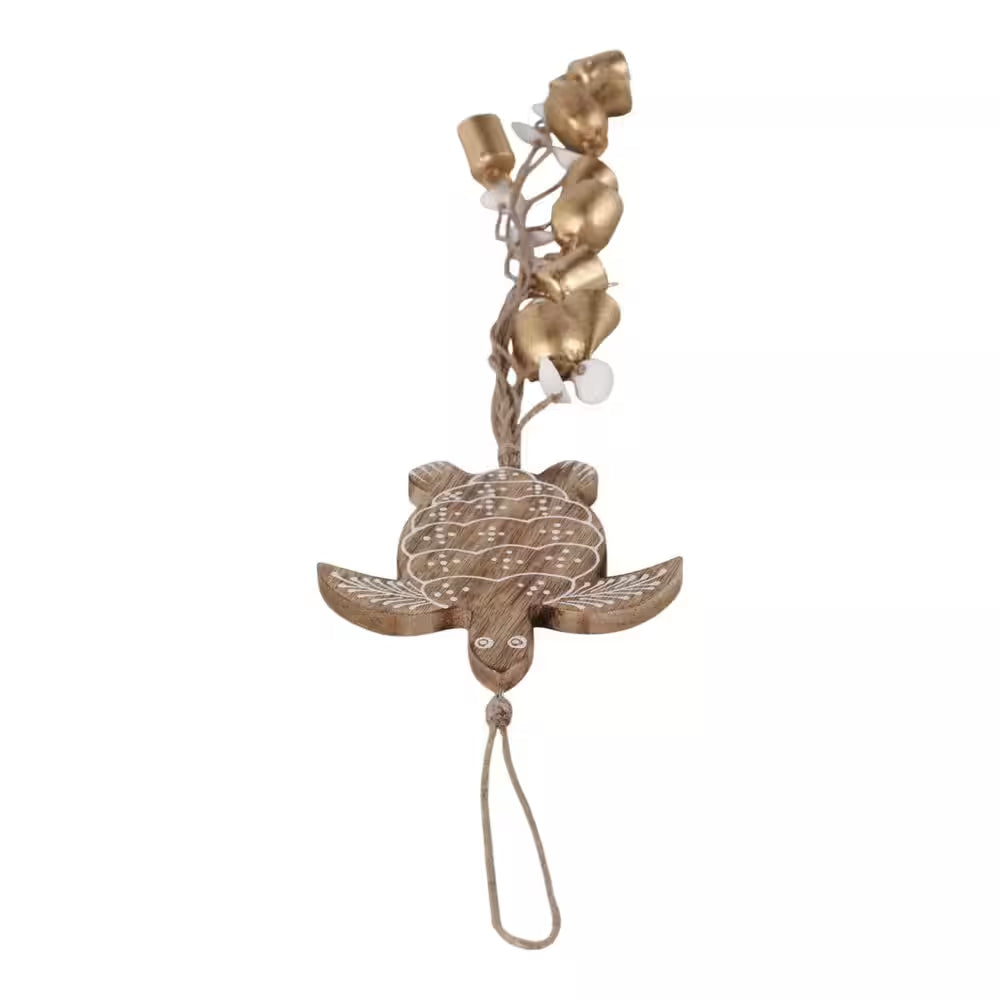 Brown 29 In. X 5.75 In. Wood Sea Turtle with Shells Wind Chime